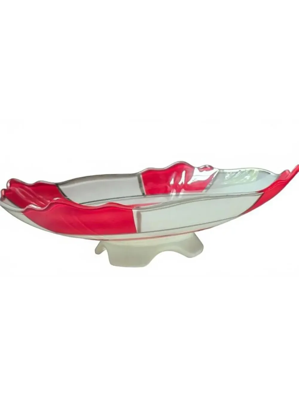 1930s Art Deco Indiana Moderne Classic Red & White Enamel, Platinum Ftd Bowl